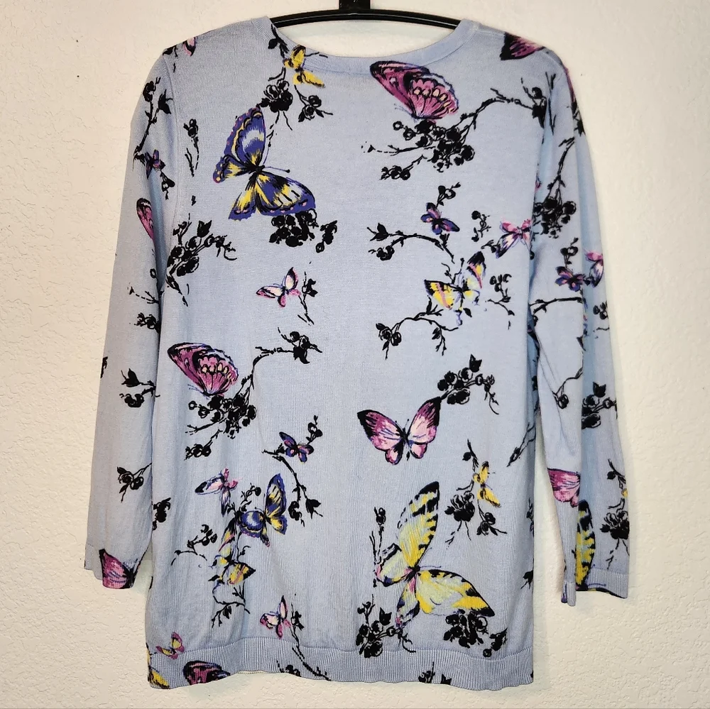 Talbots Women's Light Blue Butterfly‎ Cardigan with 3/4 Sleeves, Size M